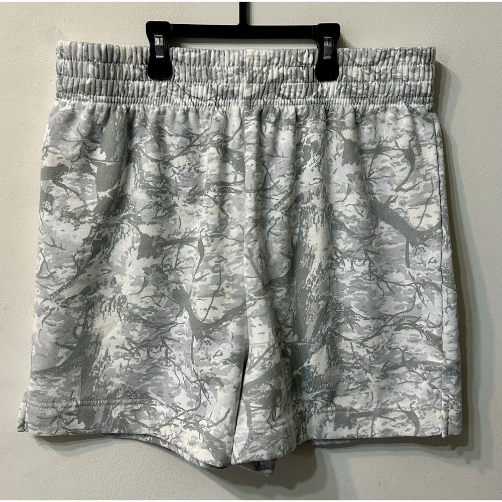 Fleece Shorts Mens XL Grey Reartree Camo Branch Print Lounge Sweat Shorts